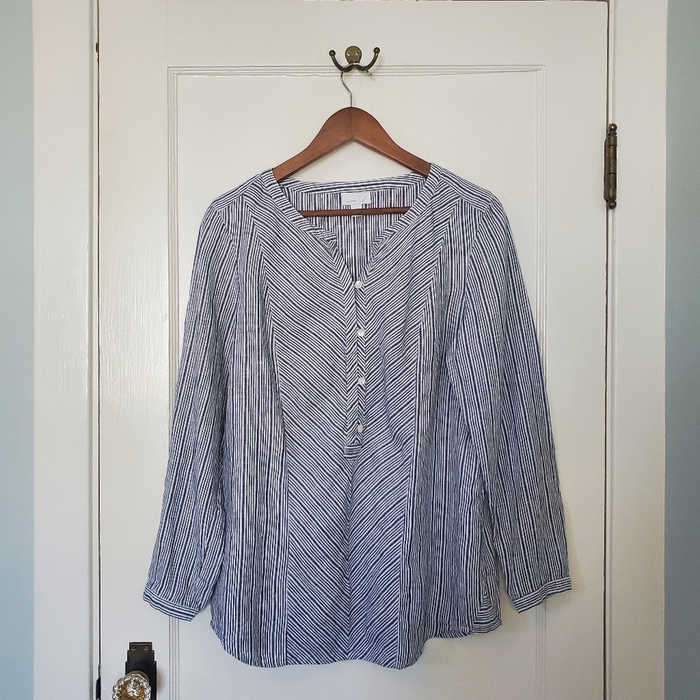 J. Jill Love Linen Striped Top – Size M – Blue / White